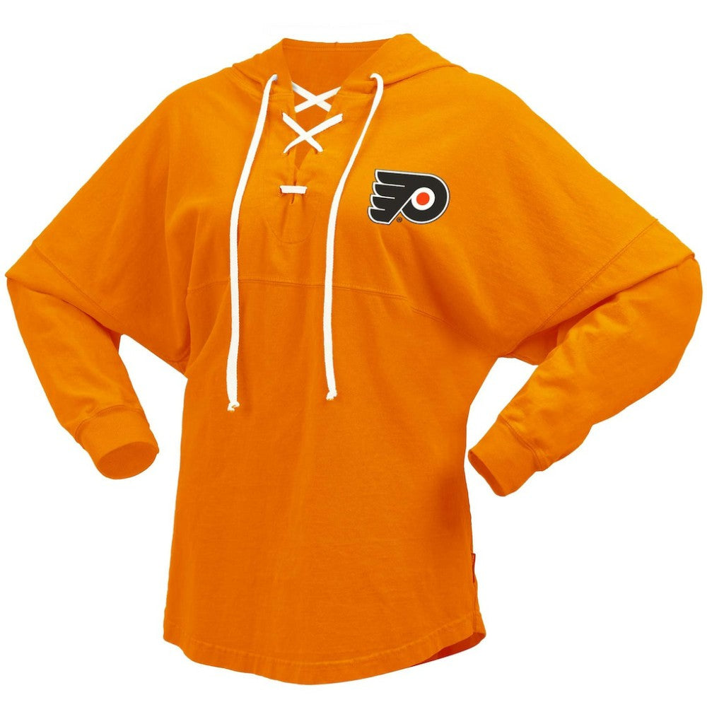 Philadelphia Flyers Fanatics Women's Jersey Lace-Up V-Neck Long Sleeve Hoodie T-Shirt - Orange | US 200459770