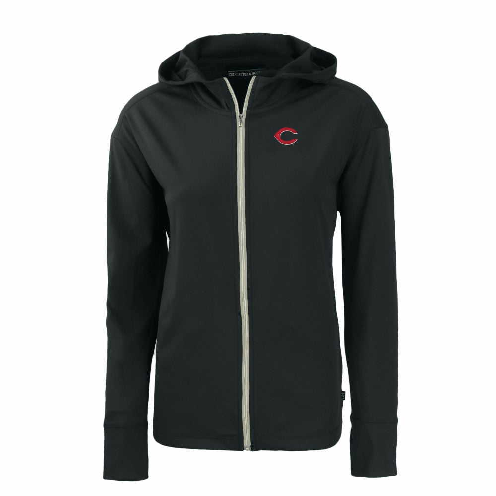 Cincinnati Reds Cutter & Buck Women's Daybreak Eco Recycled Full-Zip Hoodie - Black Hoodies
