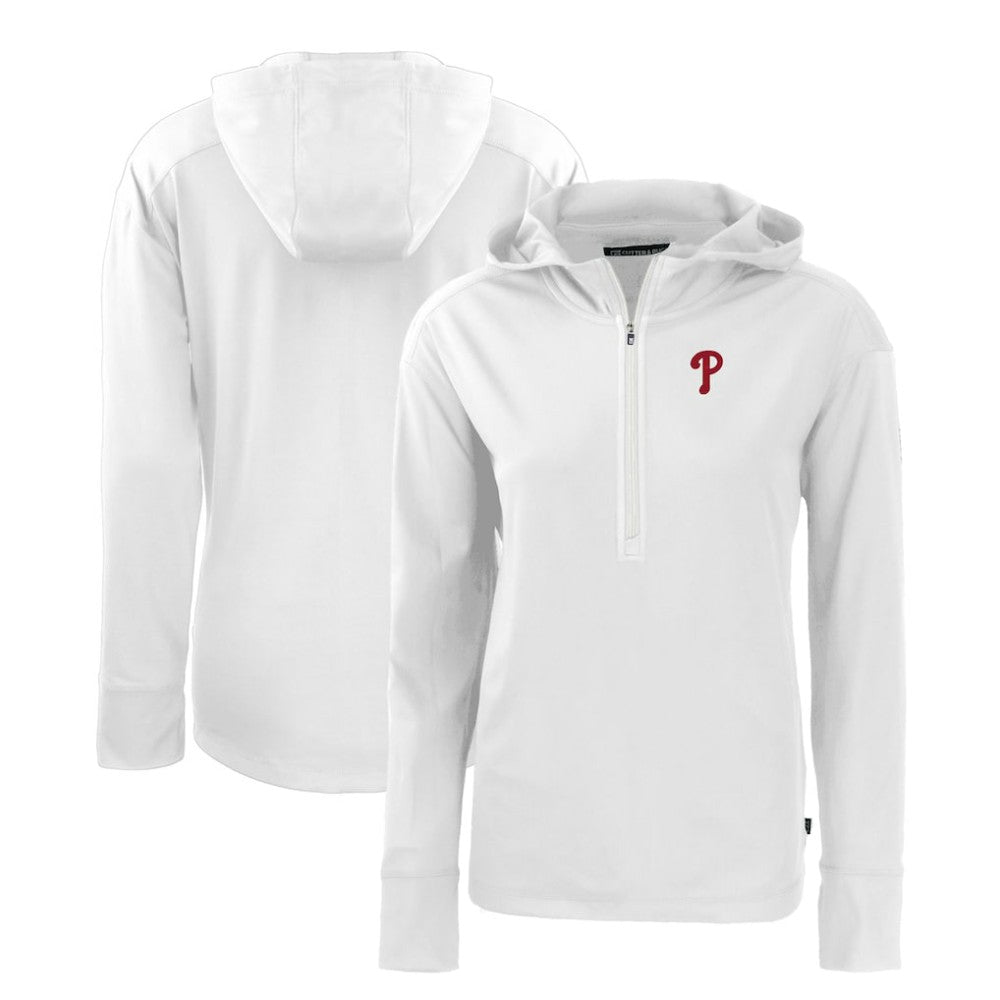 Philadelphia Phillies Cutter & Buck Women's Daybreak Eco Recycled Half-Zip Hoodie - White Hoodies