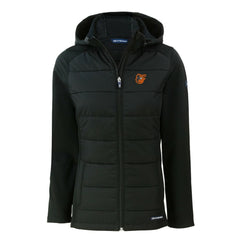 Baltimore Orioles Cutter & Buck Women's Evoke Hybrid Eco Softshell Recycled Full-Zip Hoodie Jacket - Black Jackets