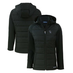 Colorado Rockies Cutter & Buck Women's Evoke Hybrid Eco Softshell Recycled Full-Zip Hoodie Jacket - Black Jackets