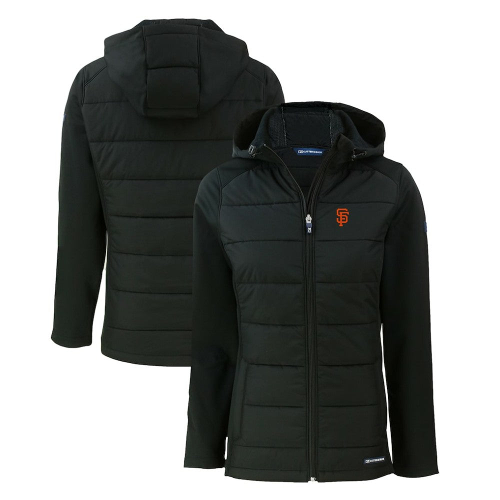 San Francisco Giants Cutter & Buck Women's Evoke Hybrid Eco Softshell Recycled Full-Zip Hoodie Jacket - Black Jackets