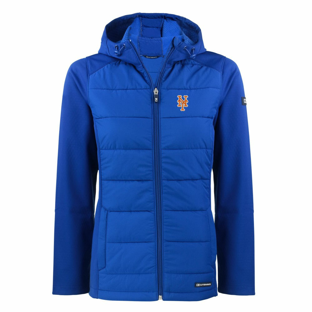 New York Mets Cutter & Buck Women's Evoke Hybrid Eco Softshell Recycled Full-Zip Hoodie Jacket - Royal Jackets