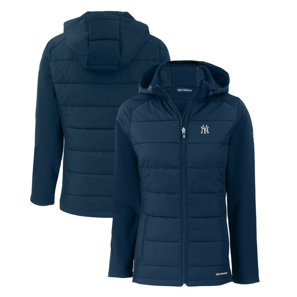 New York Yankees Cutter & Buck Women's Evoke Hybrid Eco Softshell Recycled Full-Zip Hoodie Jacket - Navy Jackets