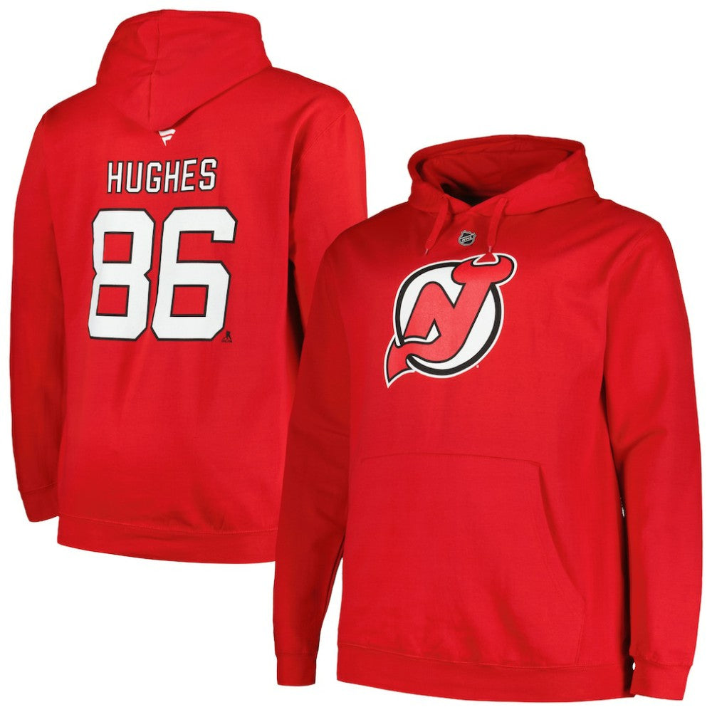 Jack Hughes New Jersey Devils Profile Big & Tall Name & Number Pullover Hoodie - Red | US 200464395