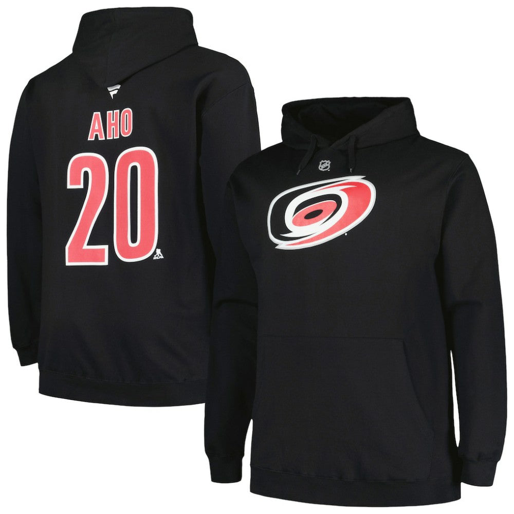 Sebastian Aho Carolina Hurricanes Profile Big & Tall Name & Number Pullover Hoodie - Black | US 200464398