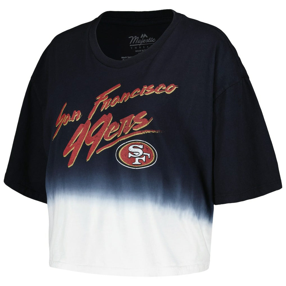 Christian McCaffrey San Francisco 49ers Majestic Threads Women's Dip-Dye Player Name & Number Crop Top - Black/White Tops