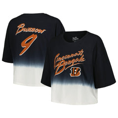 Joe Burrow Cincinnati Bengals Majestic Threads Women's Dip-Dye Player Name & Number Crop Top - Black/White Tops