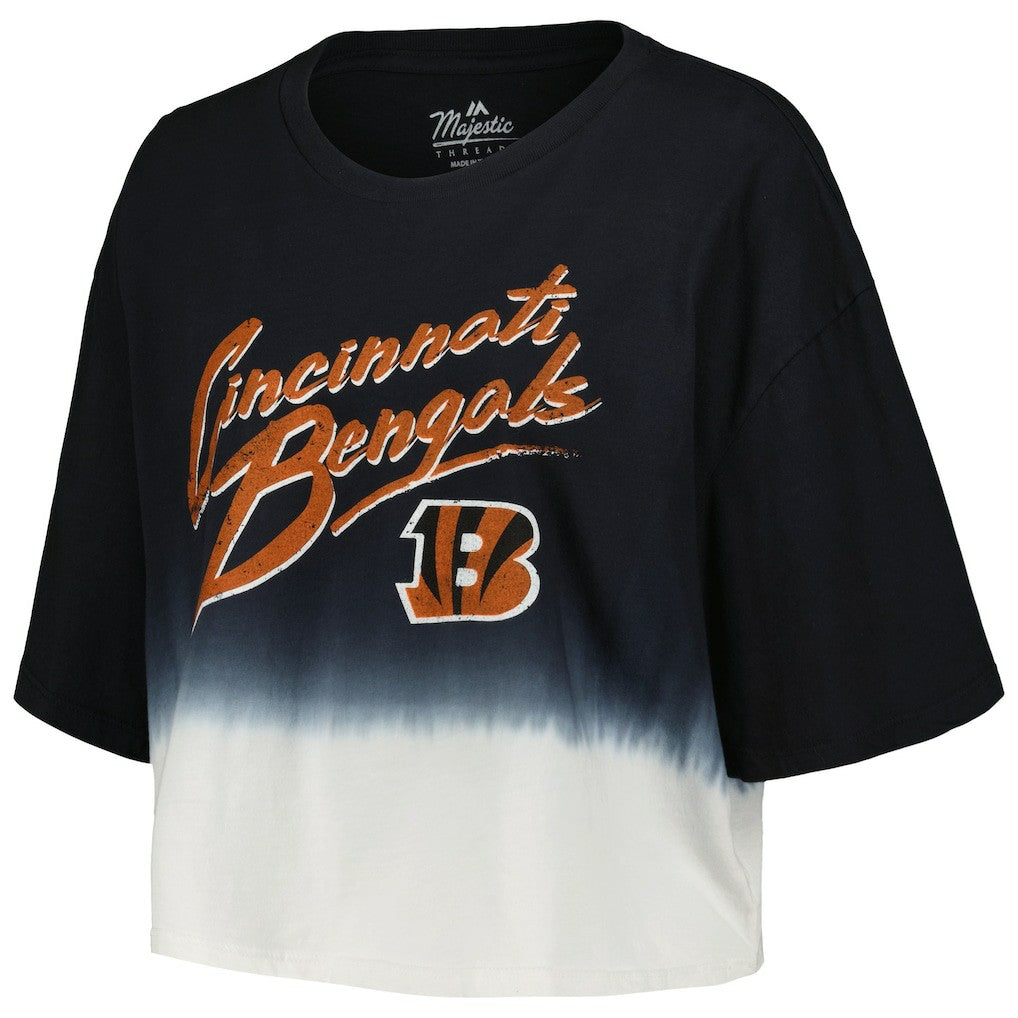 Joe Burrow Cincinnati Bengals Majestic Threads Women's Dip-Dye Player Name & Number Crop Top - Black/White Tops