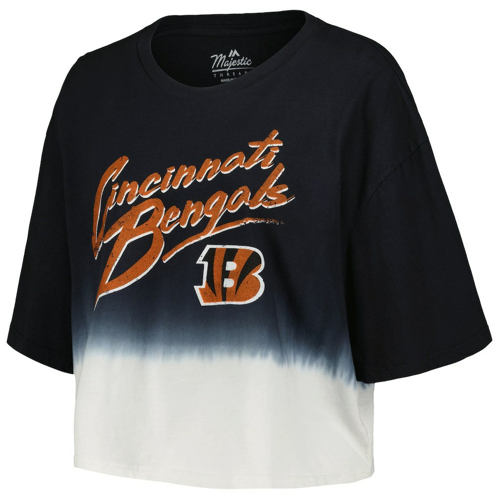 Joe Burrow Cincinnati Bengals Majestic Threads Women's Dip-Dye Player Name & Number Crop Top - Black/White Tops