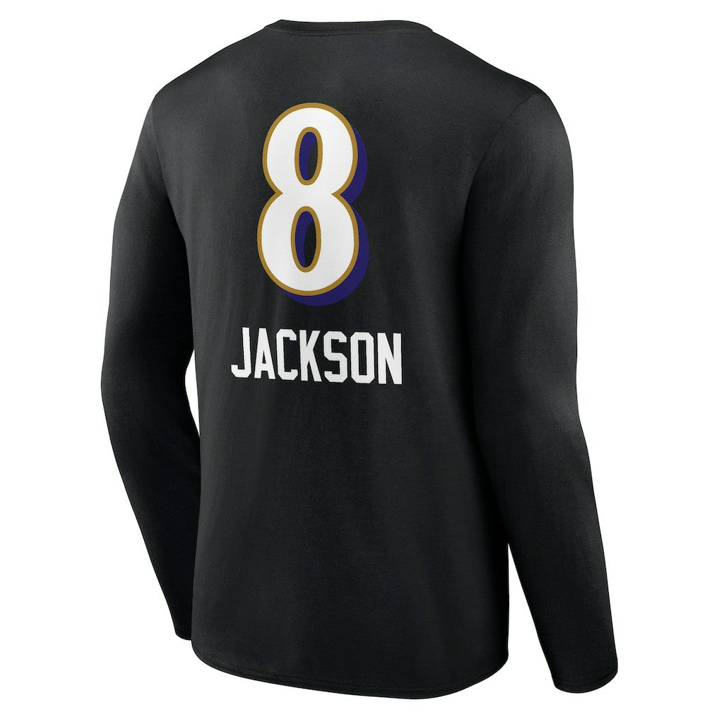 Lamar Jackson Baltimore Ravens Team Wordmark Long Sleeve T-Shirt - Black T-shirts