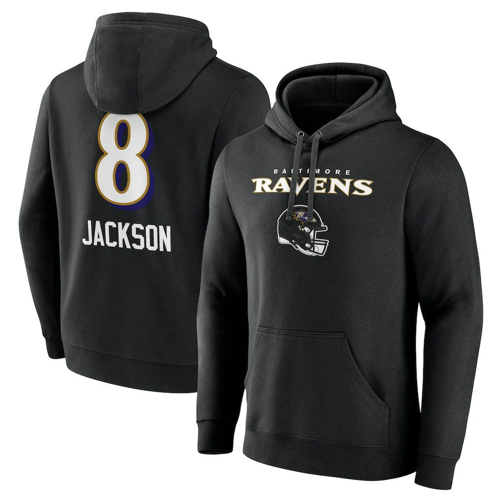 Lamar Jackson Baltimore Ravens Team Wordmark Pullover Hoodie - Black Hoodies