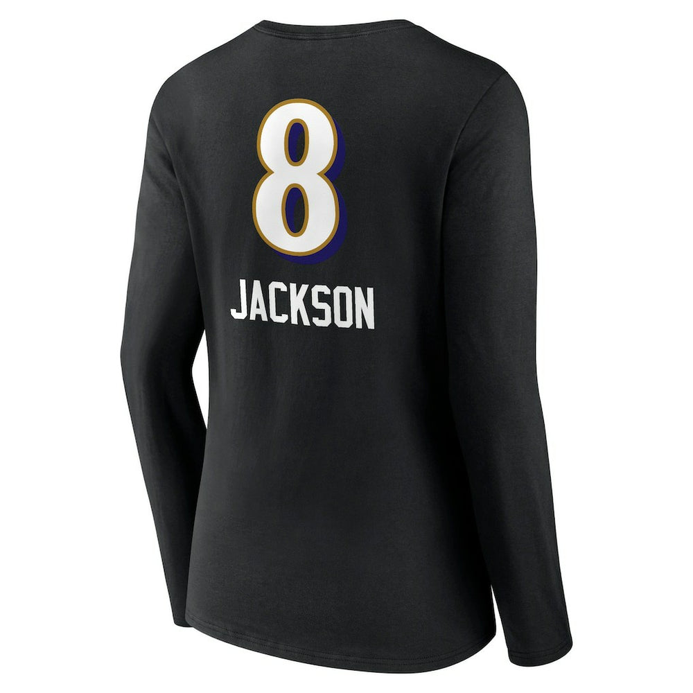 Lamar Jackson Baltimore Ravens Women's Team Wordmark Long Sleeve V-Neck T-Shirt - Black T-shirts
