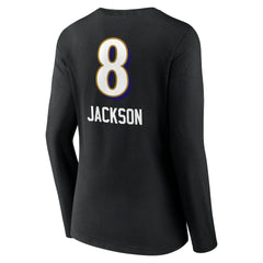 Lamar Jackson Baltimore Ravens Women's Team Wordmark Long Sleeve V-Neck T-Shirt - Black T-shirts