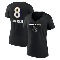 Lamar Jackson Baltimore Ravens Women's Team Wordmark Name & Number V-Neck T-Shirt - Black T-shirts