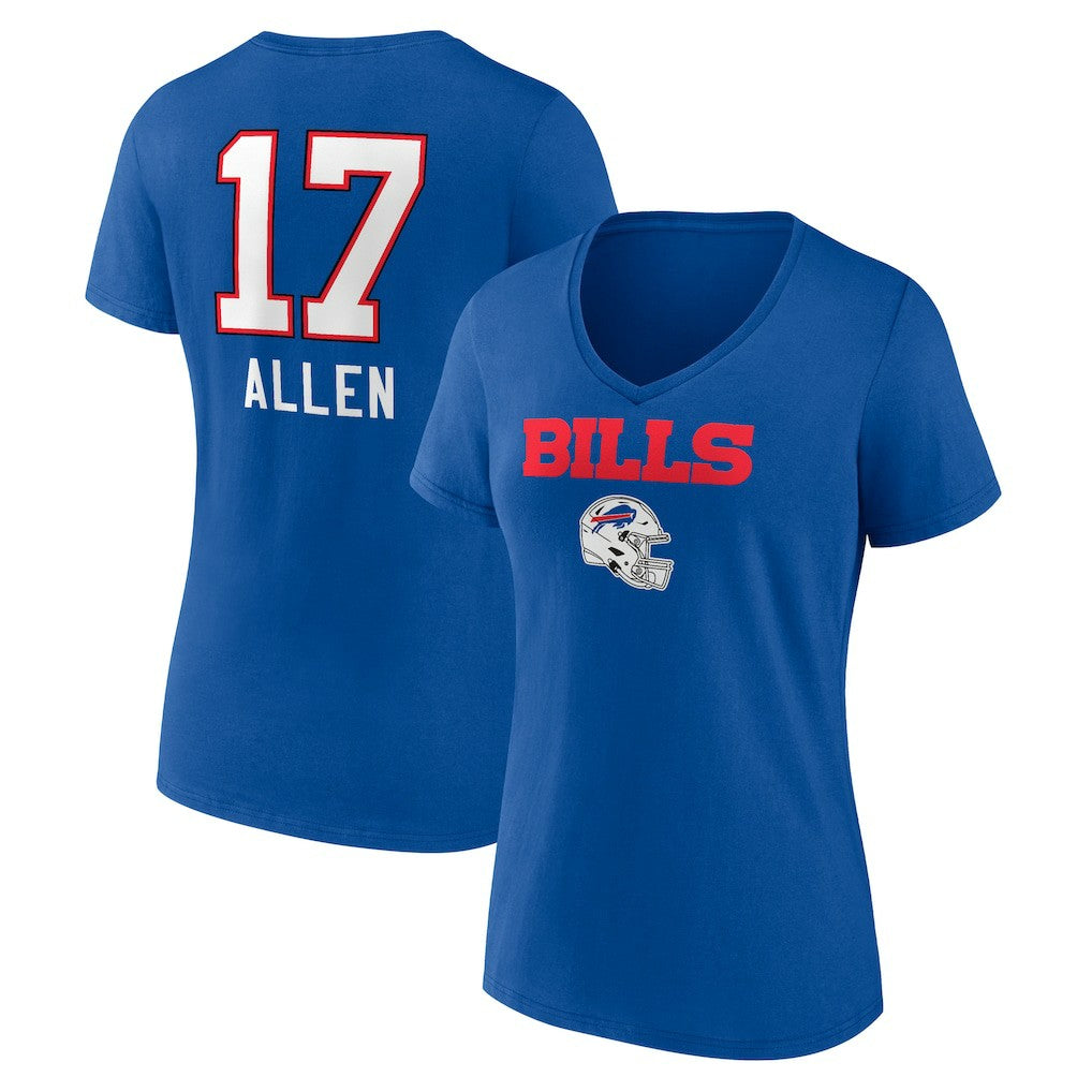 Josh Allen Buffalo Bills Women's Team Wordmark Name & Number V-Neck T-Shirt - Royal T-shirts