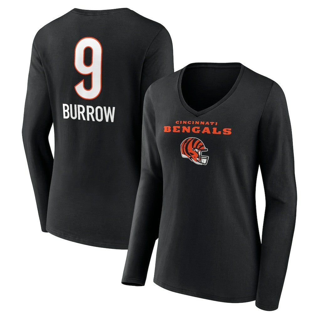 Joe Burrow Cincinnati Bengals Women's Team Wordmark Long Sleeve V-Neck T-Shirt - Black T-shirts