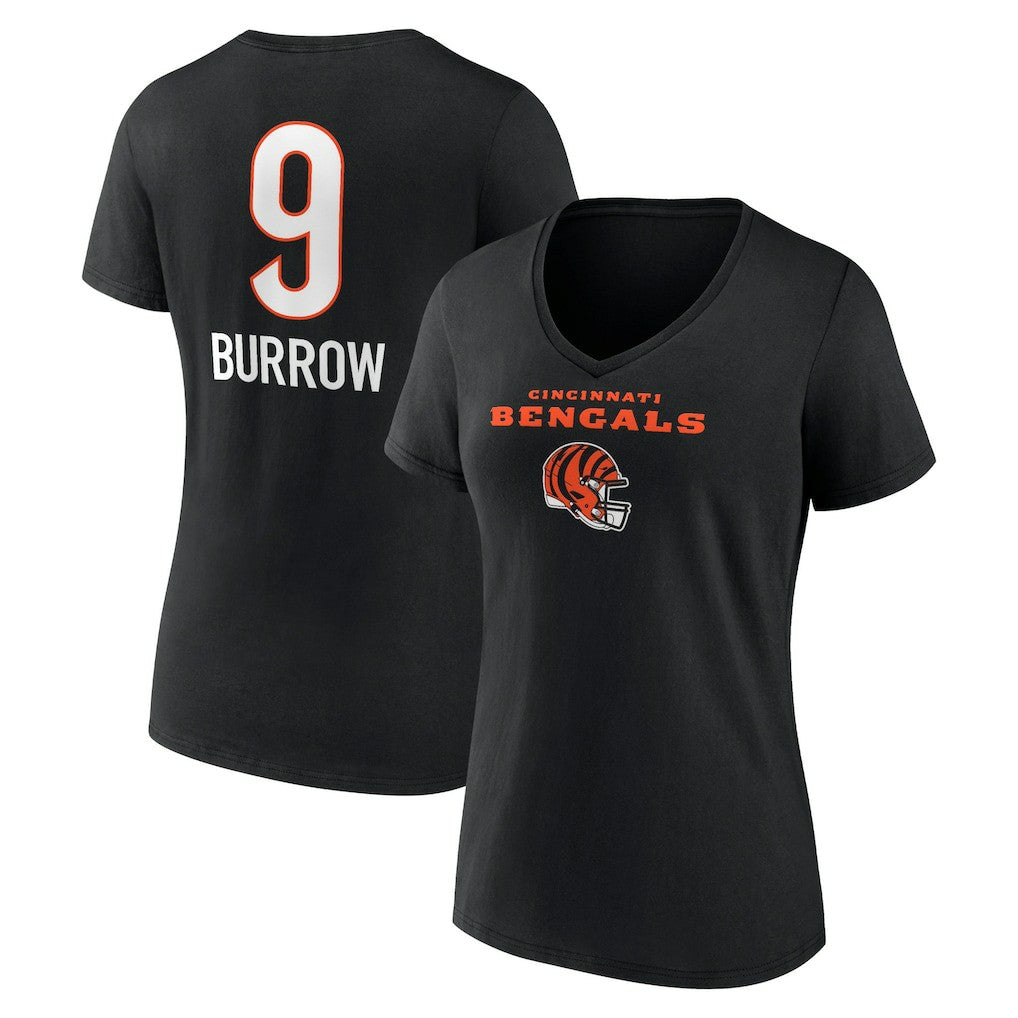 Joe Burrow Cincinnati Bengals Women's Team Wordmark Name & Number V-Neck T-Shirt - Black T-shirts