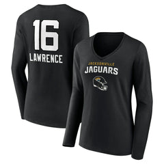 Trevor Lawrence Jacksonville Jaguars Women's Team Wordmark Long Sleeve V-Neck T-Shirt - Black T-shirts