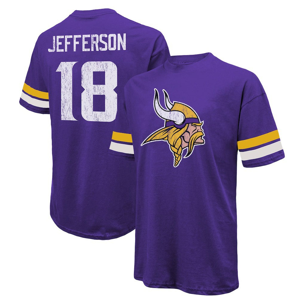 Justin Jefferson Minnesota Vikings Majestic Threads Name & Number Oversized Fit T-Shirt - Purple T-shirts