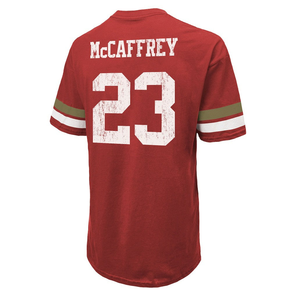 Christian McCaffrey San Francisco 49ers Majestic Threads Name & Number Oversized Fit T-Shirt - Scarlet T-shirts