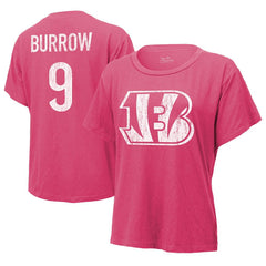 Joe Burrow Cincinnati Bengals Majestic Threads Women's Name & Number T-Shirt - Pink T-shirts