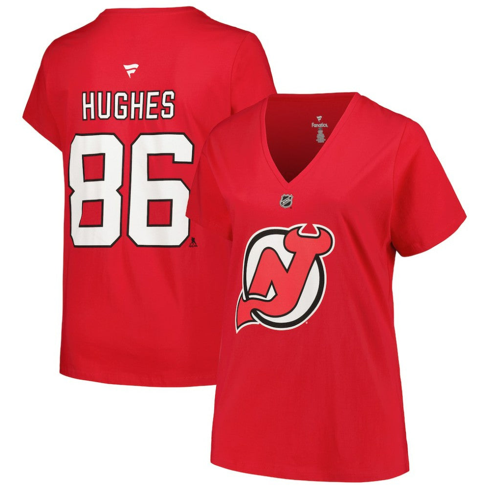 Jack Hughes New Jersey Devils Fanatics Women's Plus Size Name & Number T-Shirt - Red | US 200472722