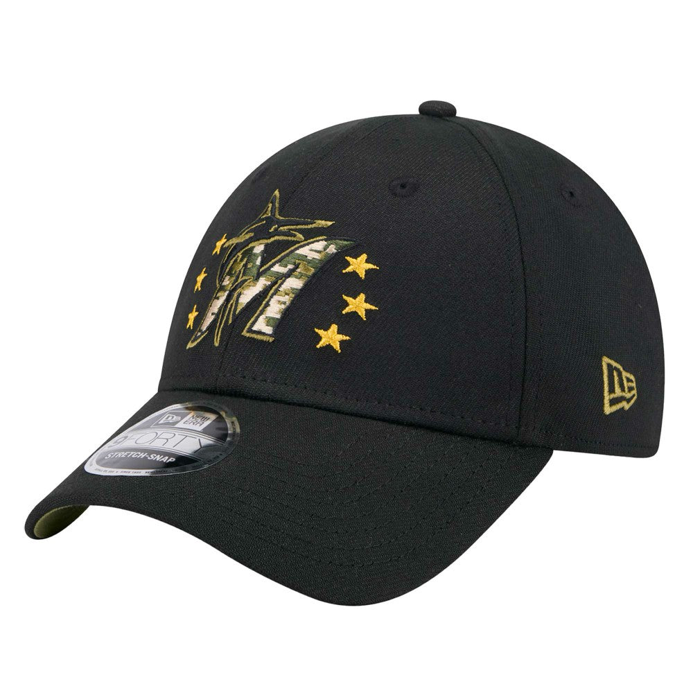 Miami Marlins New Era 2024 Armed Forces Day 9FORTY Adjustable Hat - Black Hats