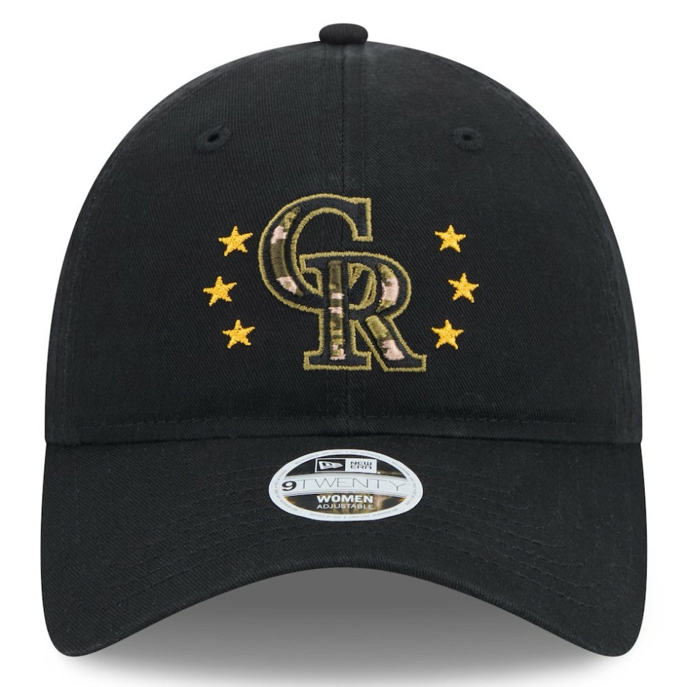 Colorado Rockies New Era Women's 2024 Armed Forces Day 9TWENTY Adjustable Hat - Black Hats