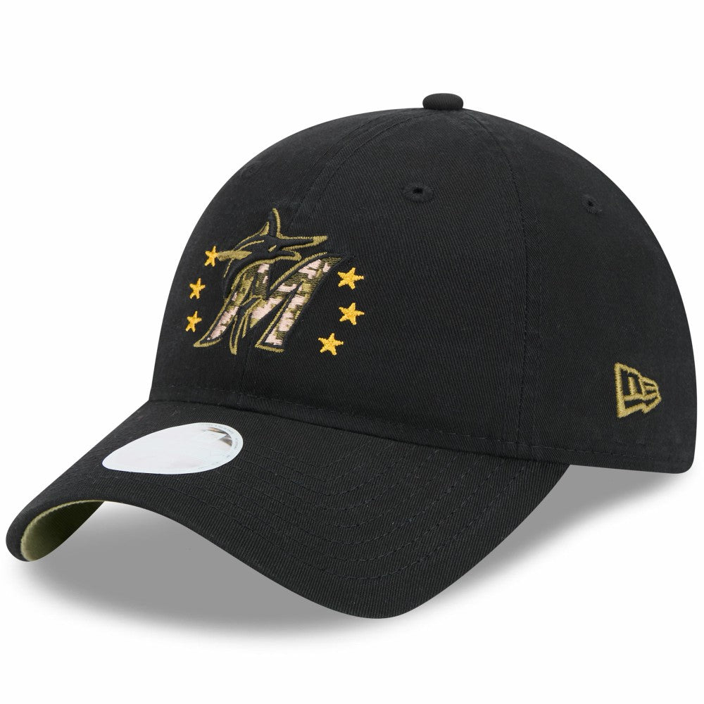 Miami Marlins New Era Women's 2024 Armed Forces Day 9TWENTY Adjustable Hat - Black Hats