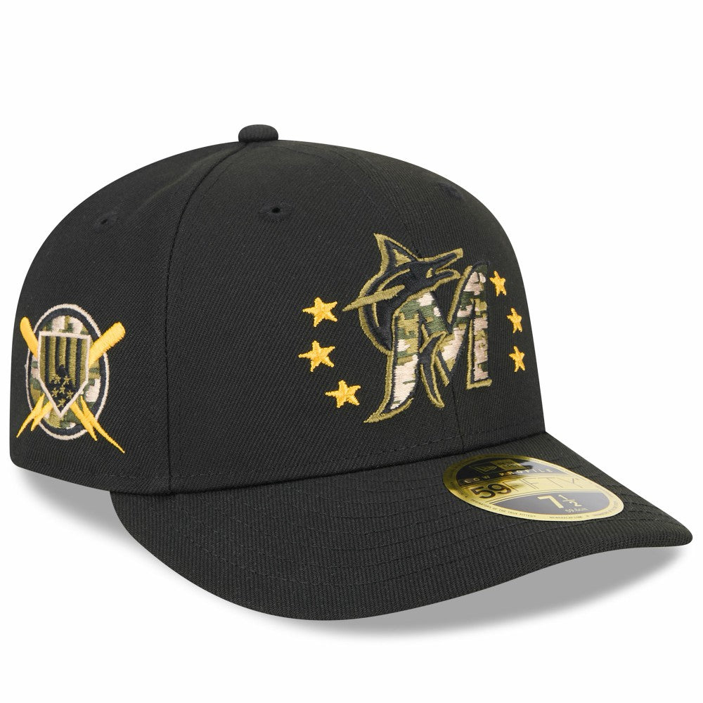 Miami Marlins New Era 2024 Armed Forces Day Low Profile 59FIFTY Fitted Hat - Black Hats