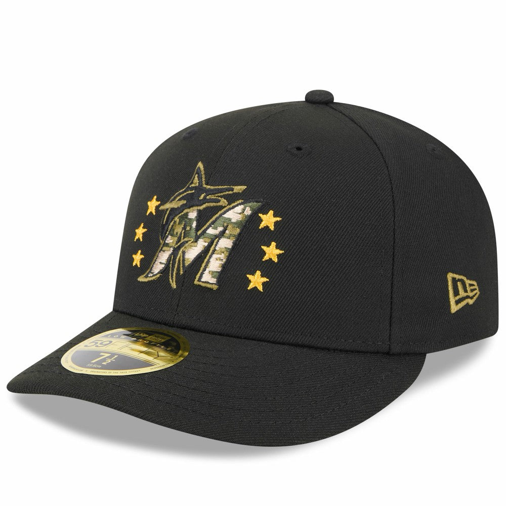 Miami Marlins New Era 2024 Armed Forces Day Low Profile 59FIFTY Fitted Hat - Black Hats