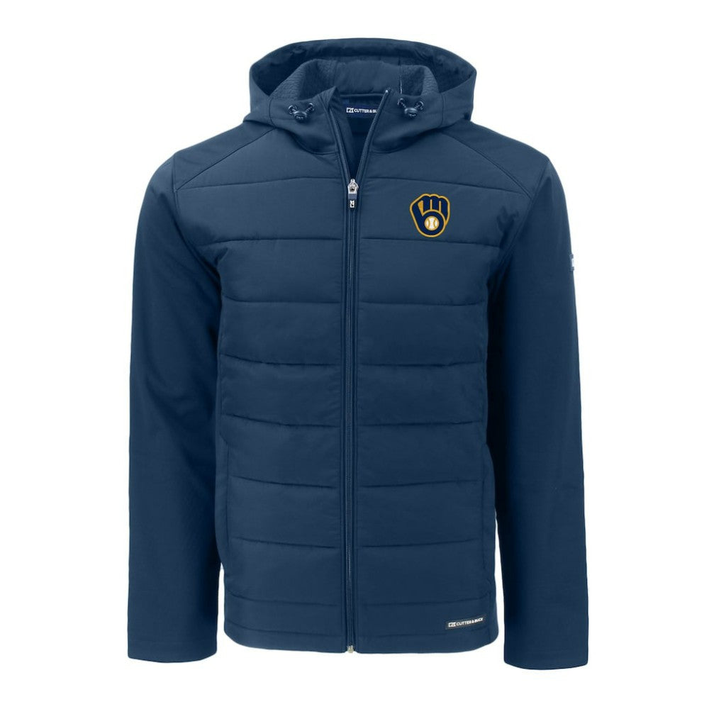 Milwaukee Brewers Cutter & Buck Big & Tall Evoke Hybrid Eco Softshell Recycled Full-Zip Hoodie - Navy Hoodies