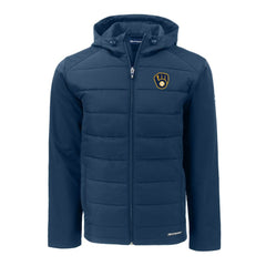 Milwaukee Brewers Cutter & Buck Big & Tall Evoke Hybrid Eco Softshell Recycled Full-Zip Hoodie - Navy Hoodies