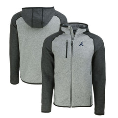 Atlanta Braves Cutter & Buck Mainsail Full-Zip Hooded Jacket - Heather Charcoal/Heather Gray Jackets