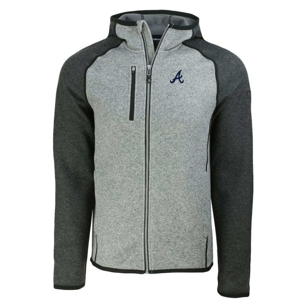Atlanta Braves Cutter & Buck Mainsail Full-Zip Hooded Jacket - Heather Charcoal/Heather Gray Jackets