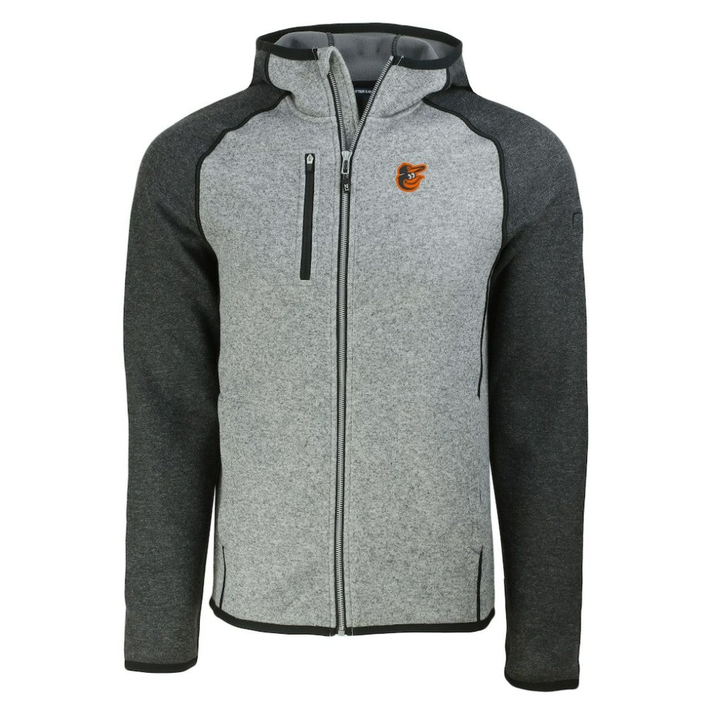 Baltimore Orioles Cutter & Buck Mainsail Full-Zip Hooded Jacket - Heather Charcoal/Heather Gray Jackets