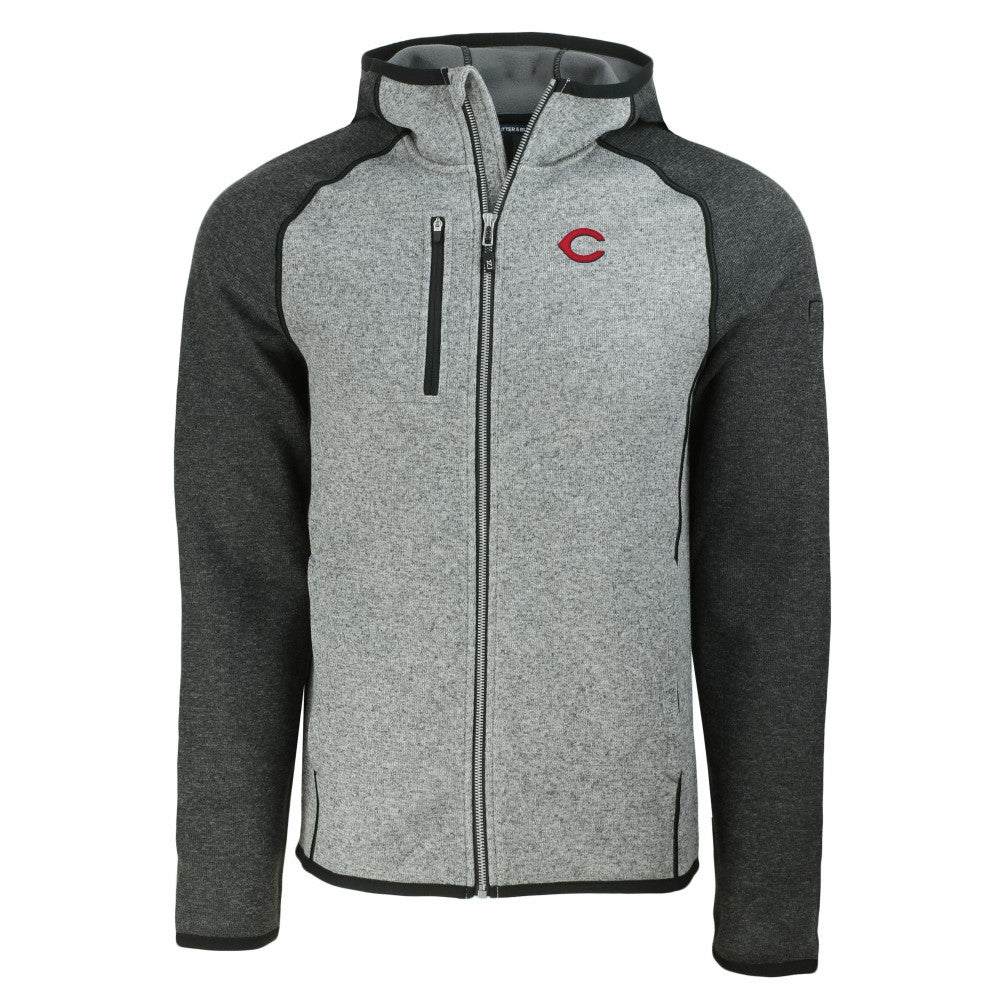 Cincinnati Reds Cutter & Buck Mainsail Full-Zip Hooded Jacket - Heather Charcoal/Heather Gray Jackets