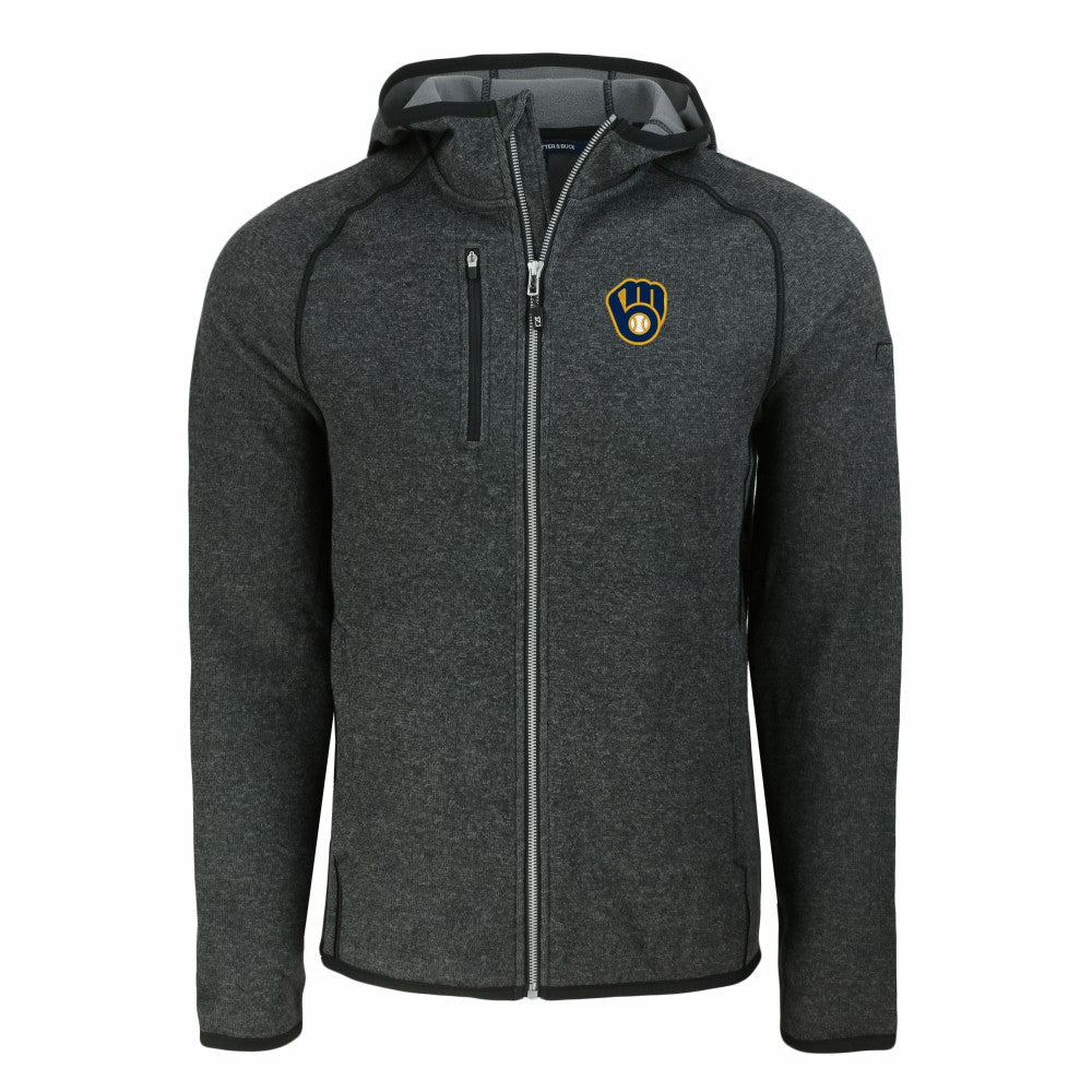 Milwaukee Brewers Cutter & Buck Mainsail Full-Zip Hooded Jacket - Heather Charcoal Jackets