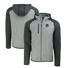 Milwaukee Brewers Cutter & Buck Mainsail Full-Zip Hooded Jacket - Heather Charcoal/Heather Gray Jackets