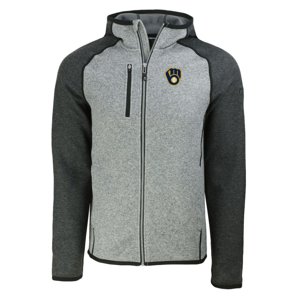 Milwaukee Brewers Cutter & Buck Mainsail Full-Zip Hooded Jacket - Heather Charcoal/Heather Gray Jackets