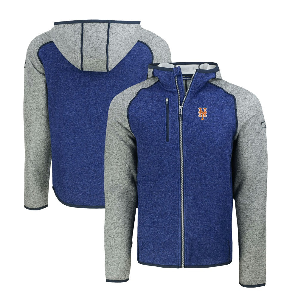 New York Mets Cutter & Buck Mainsail Full-Zip Hooded Jacket - Royal/Heather Gray Jackets