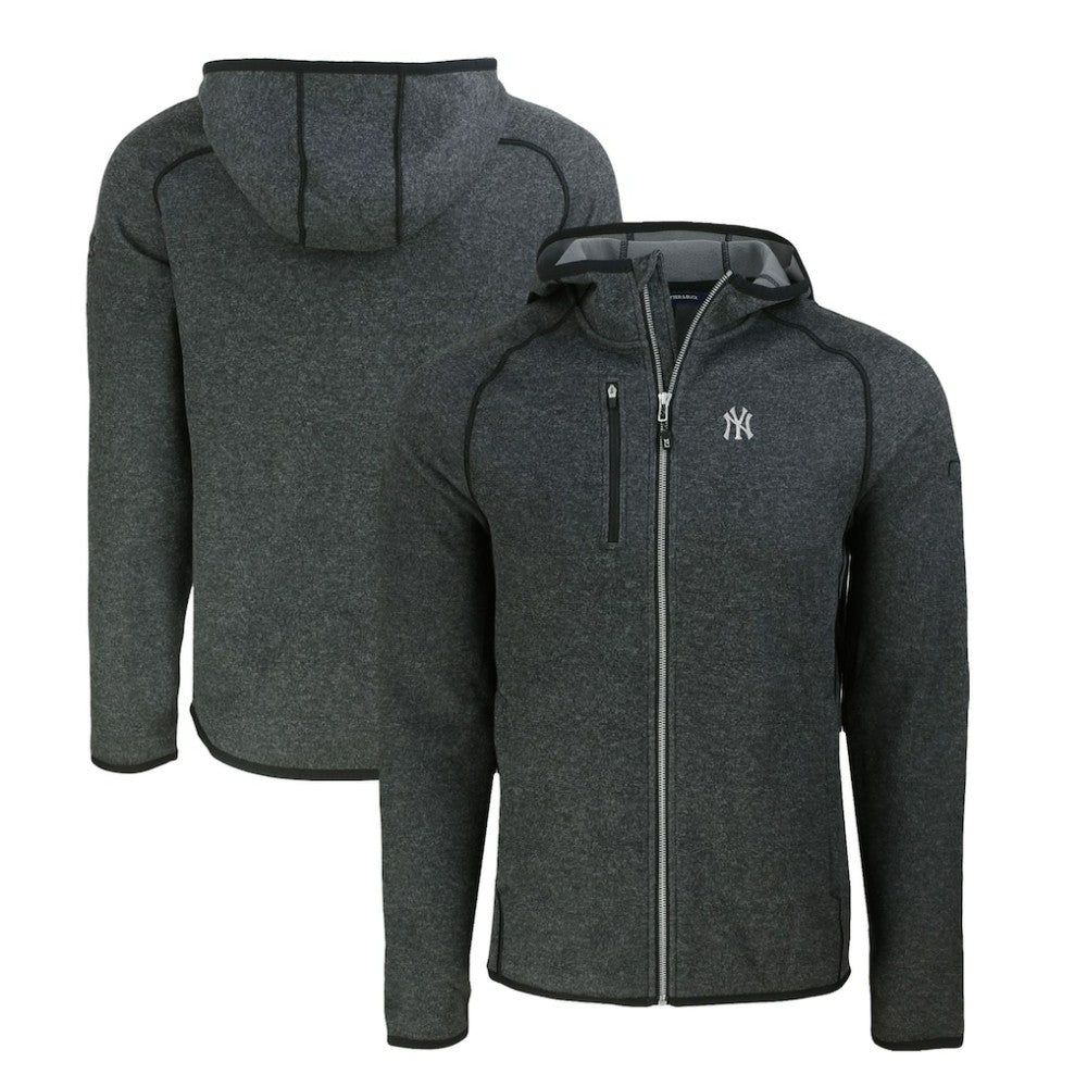 New York Yankees Cutter & Buck Mainsail Full-Zip Hooded Jacket - Heather Charcoal Jackets