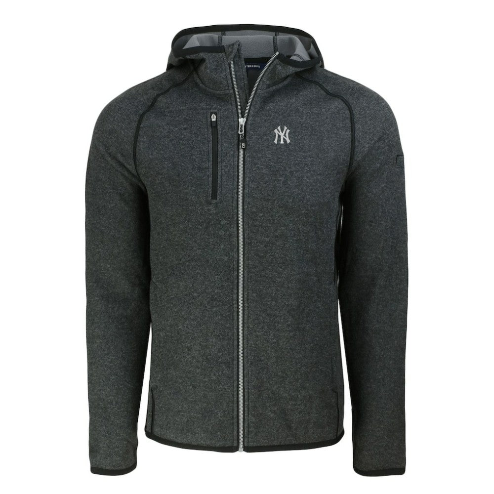 New York Yankees Cutter & Buck Mainsail Full-Zip Hooded Jacket - Heather Charcoal Jackets