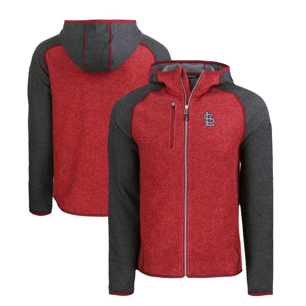 St. Louis Cardinals Cutter & Buck Mainsail Full-Zip Hooded Jacket - Heather Charcoal/Red Jackets