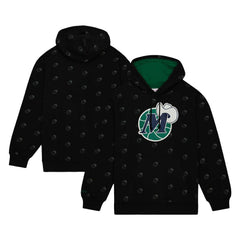 Dallas Mavericks Hardwood Classics Allover Print Pullover Hoodie Black - Mitchell & Ness