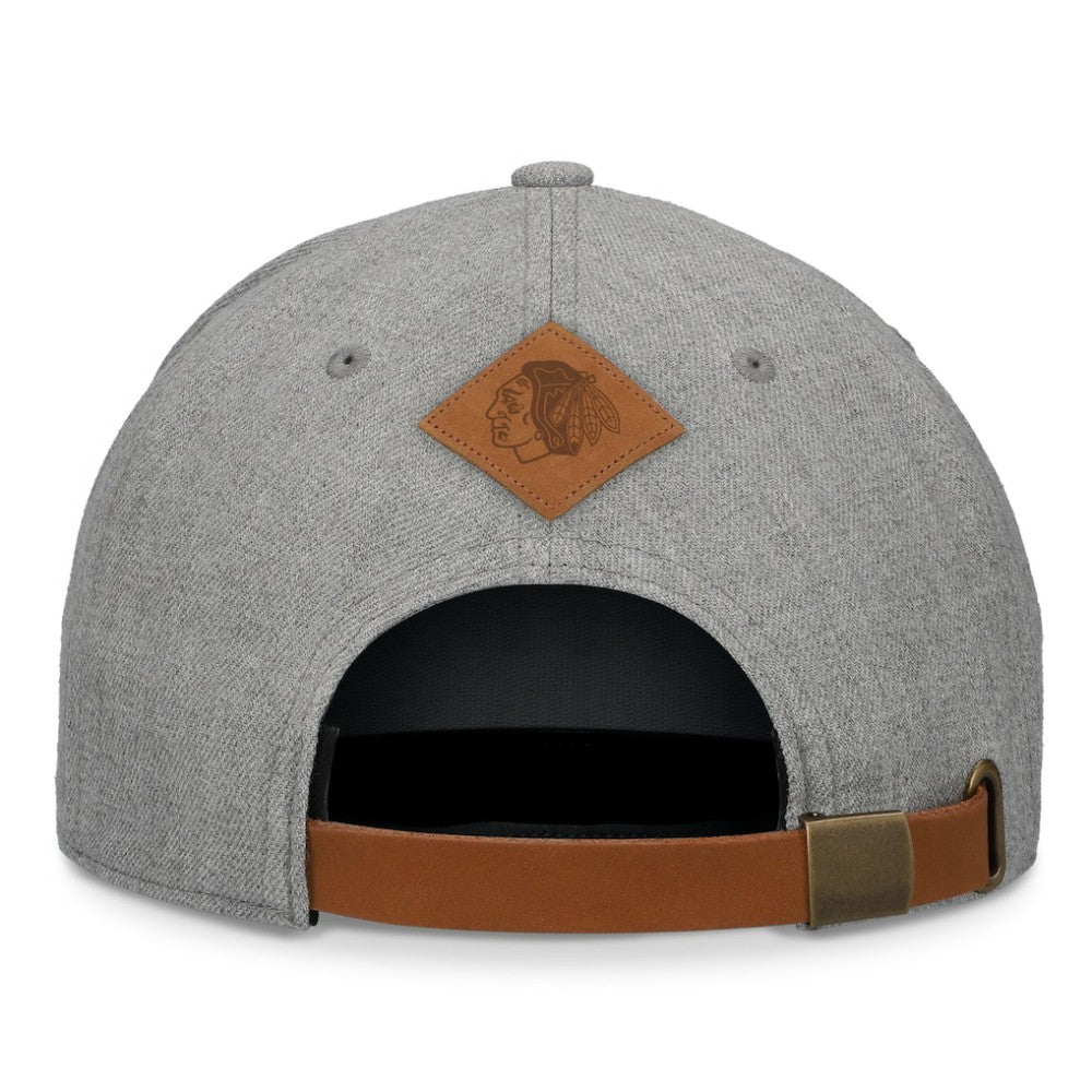 Chicago Blackhawks Fanatics Elements A-Frame Leather Strapback Hat - Heather Gray | US 200496202