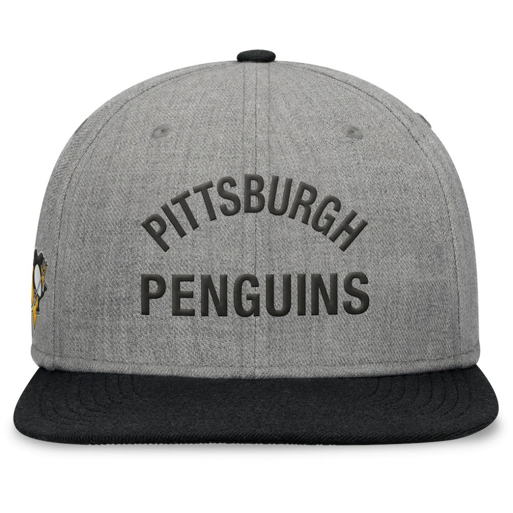 Pittsburgh Penguins Fanatics Elements Flat Brim Leather Strapback Hat - Heather Gray | US 200496204
