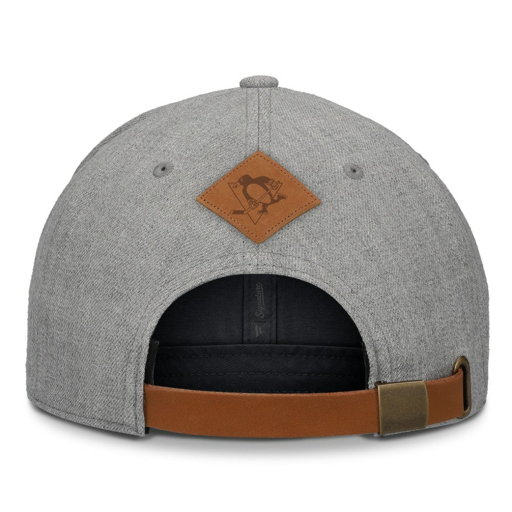 Pittsburgh Penguins Fanatics Elements A-Frame Leather Strapback Hat - Heather Gray | US 200496211