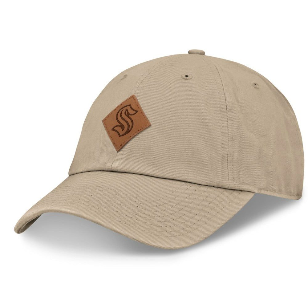 Seattle Kraken Fanatics Elements Unstructured Patch Leather Strapback Hat - Khaki | US 200496230